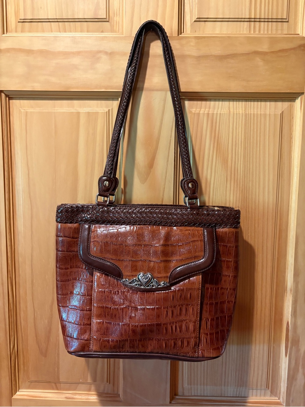 M.C. Marc Chantal Vintage croc-embossed shoulder bag brown black